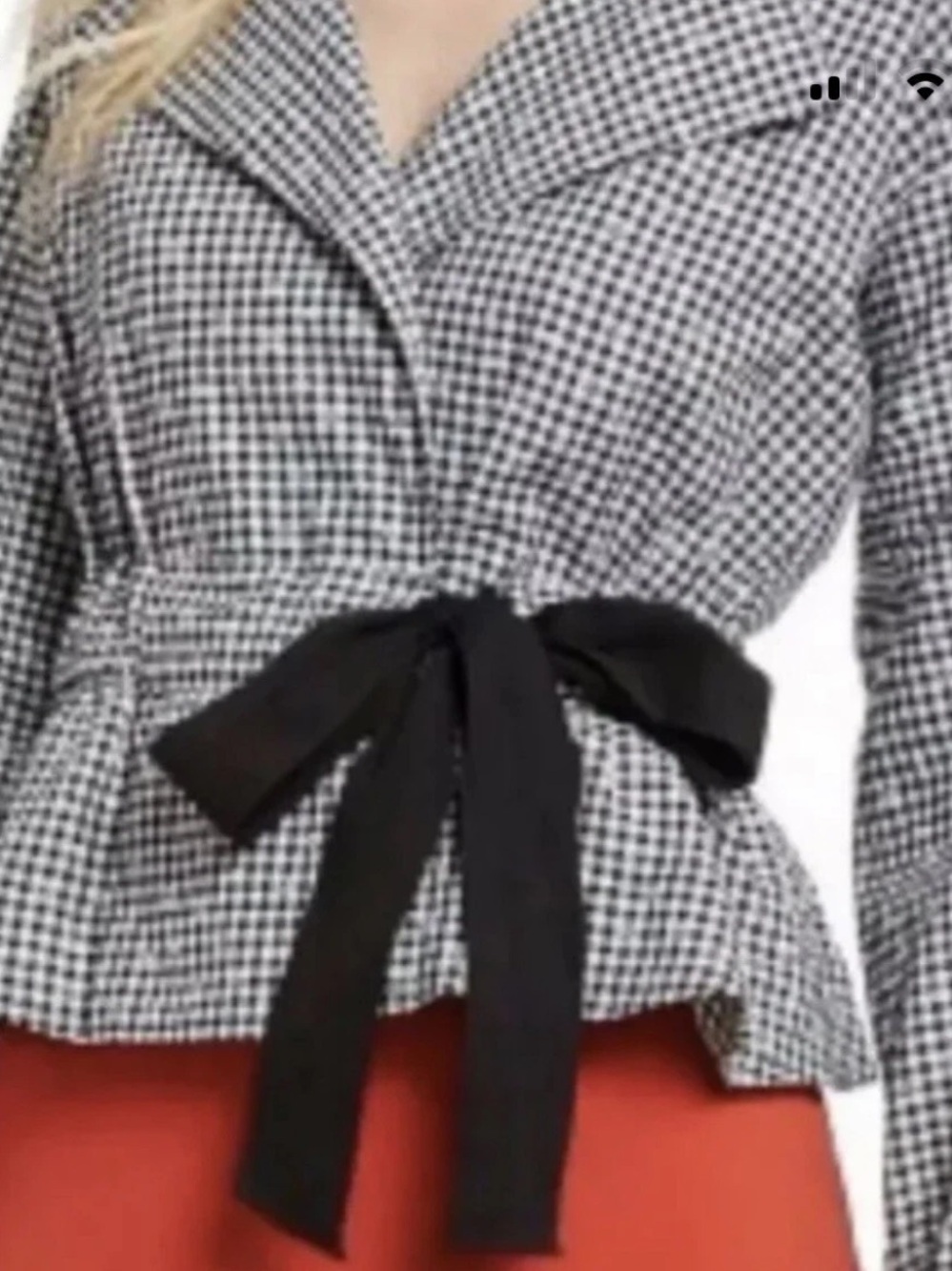 Cece$129 100% Cotton Gingham Tie Waist Peplum Hem Wrap Jacket French Cafe Size M